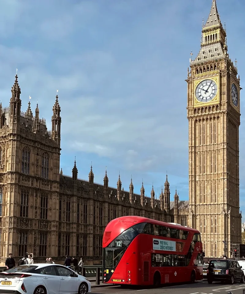 Big Ben and a red London bus representing international study destinations
